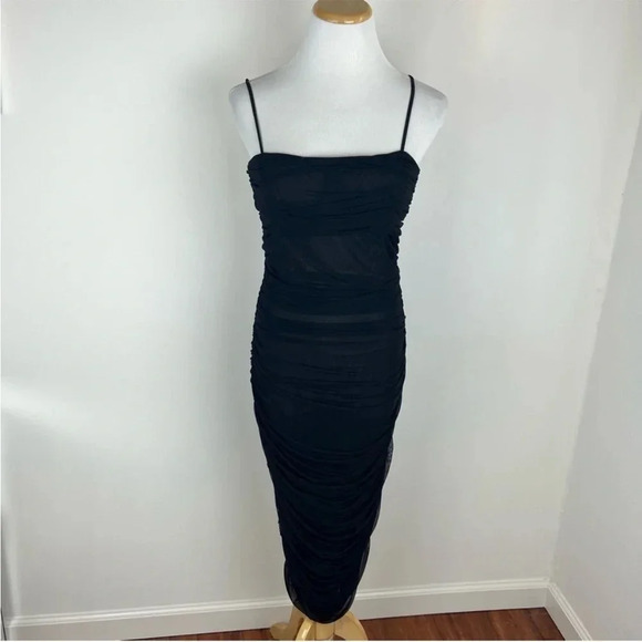 Aritzia Ten by Babaton Luxor MIDI Dress Black Ruched Size 10 B38 - Picture 4 of 10